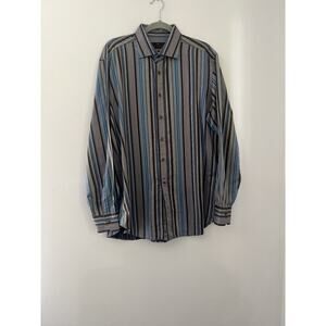 Etro Men’s Multicolor Stripe Print Button Down Dress Shirt Size 44 Italian